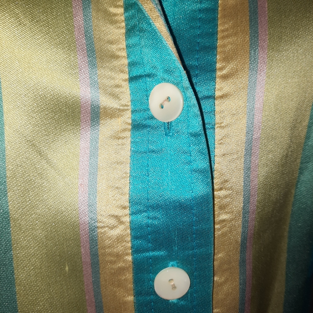 CARLISLE Silk Striped Button Down Blouse Jacket Vintage Office Classic Sz 6 Med - Picture 6 of 10